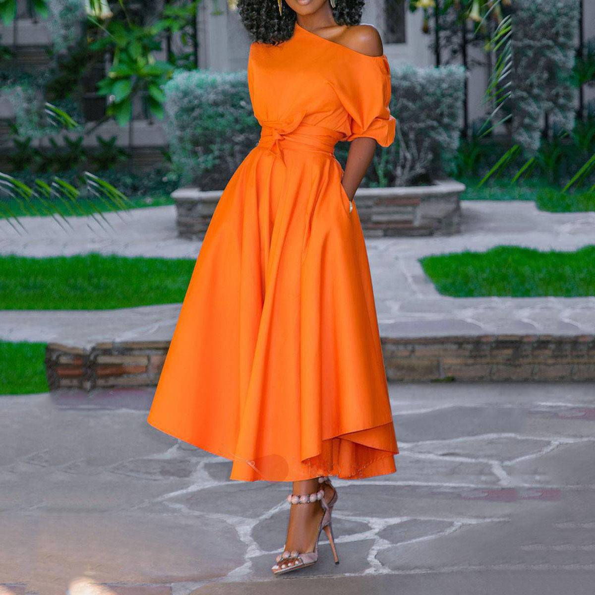 Off‑Shoulder Wrap Maxi Dress | Short Flutter Sleeve Tie Waist High Slit Party Evening Dress for Women S‑3XL
