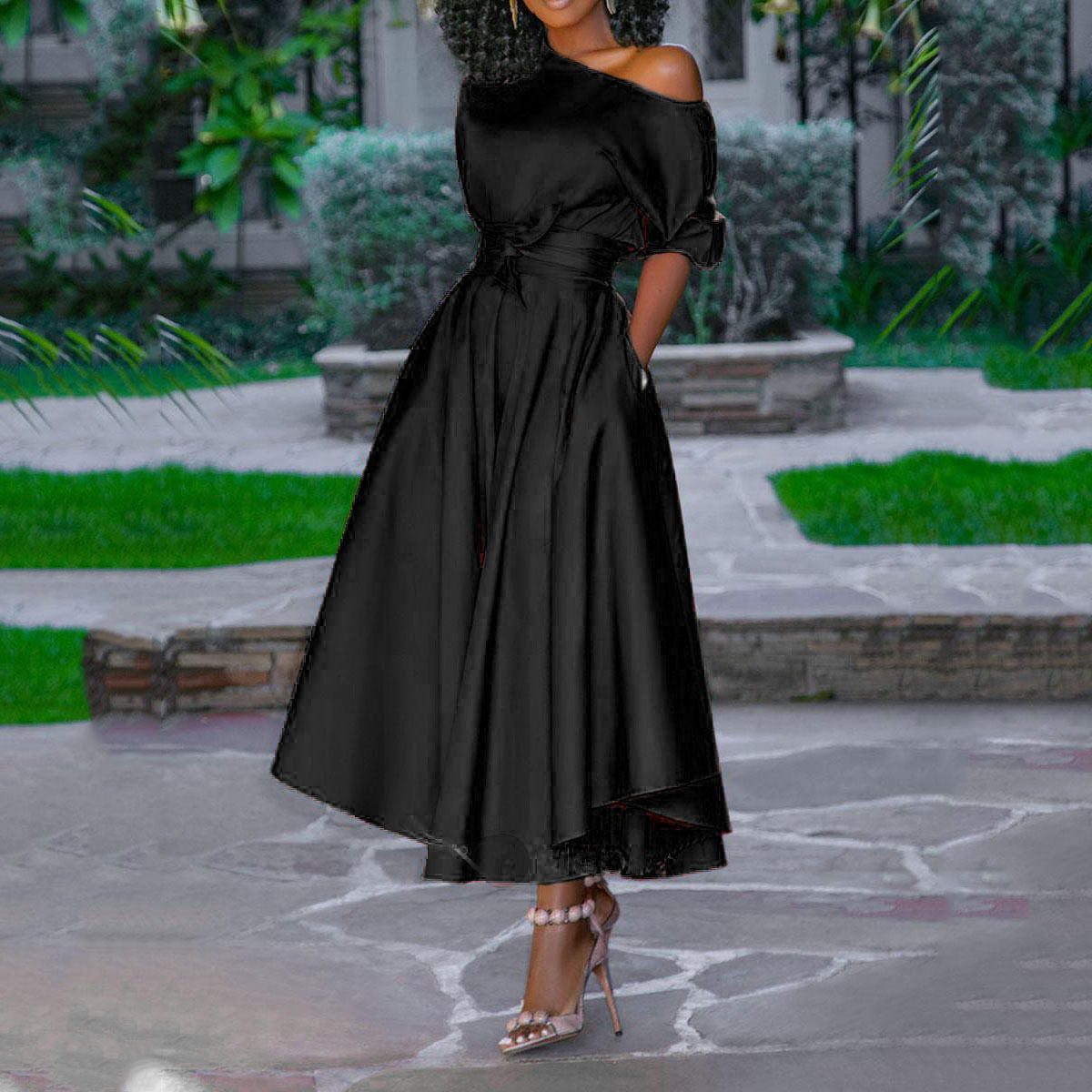 Off‑Shoulder Wrap Maxi Dress | Short Flutter Sleeve Tie Waist High Slit Party Evening Dress for Women S‑3XL