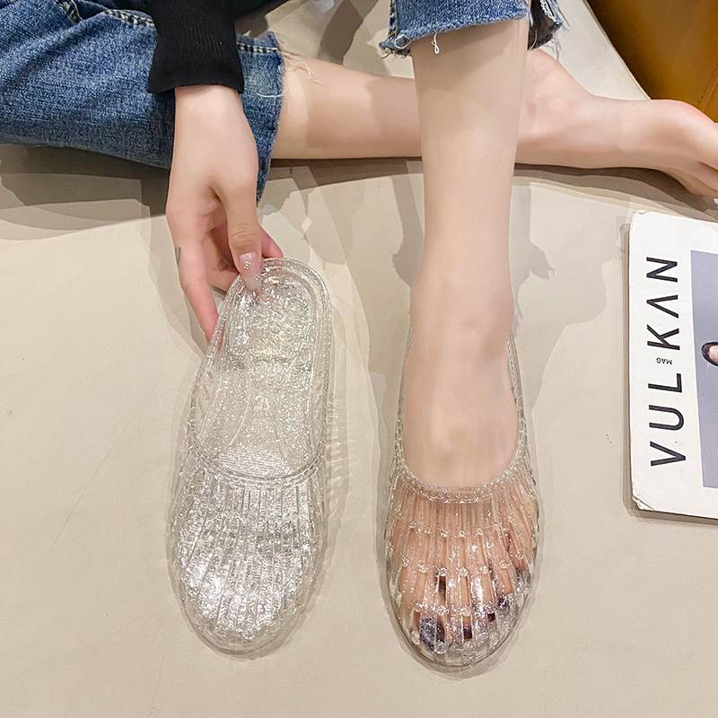 Women Crystal Closed‑Toe Hollow Slides, Non‑Slip Plastic Jelly Mules for Bathroom Home Beach Summer