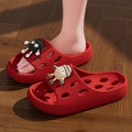 Cute Cartoon Decor EVA Shower Slides, Hollow Drainage Non‑Slip Odor‑Resistant Silent Bathroom Slippers for Women