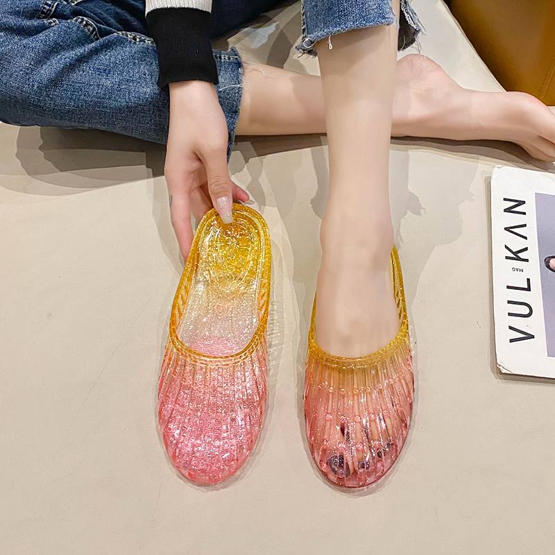 Women Crystal Closed‑Toe Hollow Slides, Non‑Slip Plastic Jelly Mules for Bathroom Home Beach Summer