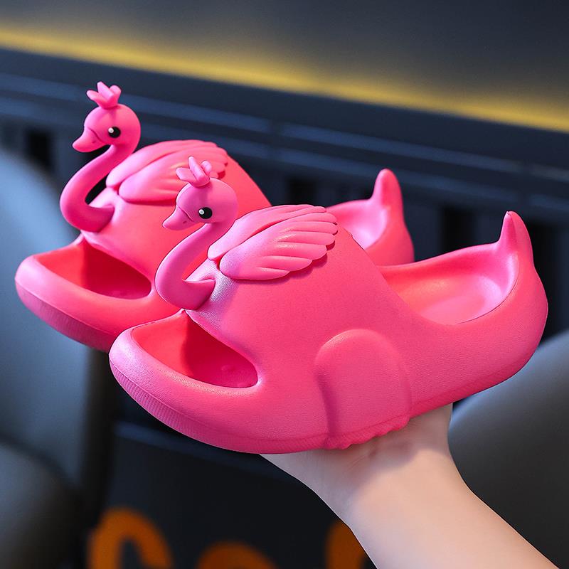 Cute Swan Kids Slippers, Non‑Slip Odor‑Resistant Lightweight Open‑Toe Summer Shower Slides for Boys Girls Toddlers