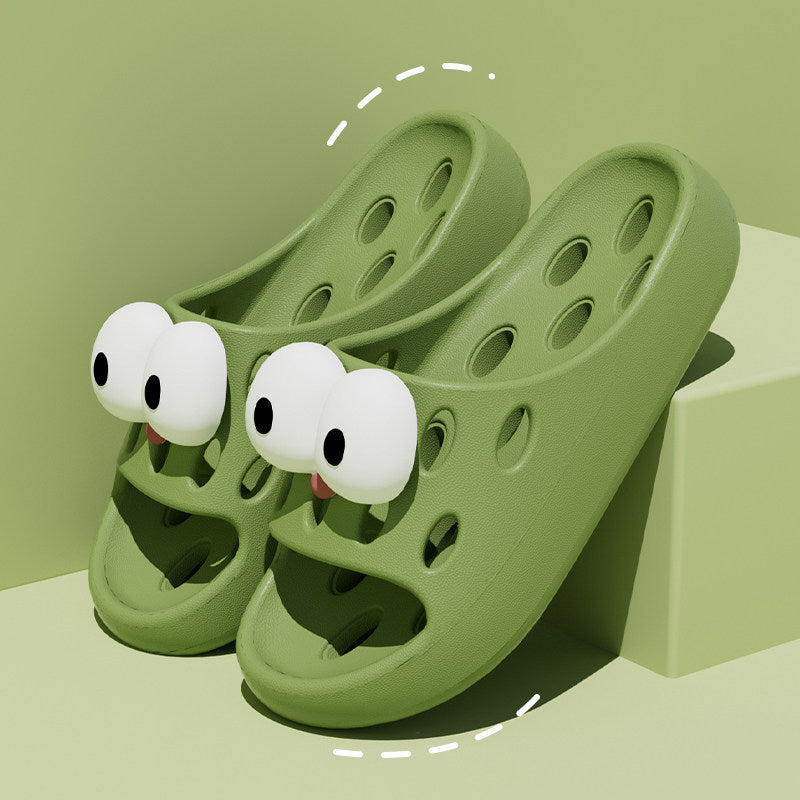Cute Cartoon Decor EVA Shower Slides, Hollow Drainage Non‑Slip Odor‑Resistant Silent Bathroom Slippers for Women