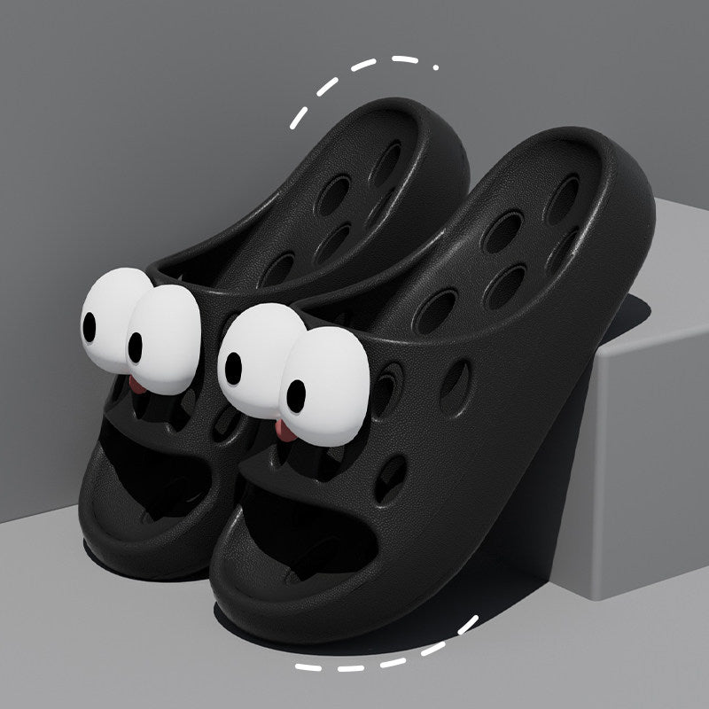 Cute Cartoon Decor EVA Shower Slides, Hollow Drainage Non‑Slip Odor‑Resistant Silent Bathroom Slippers for Women