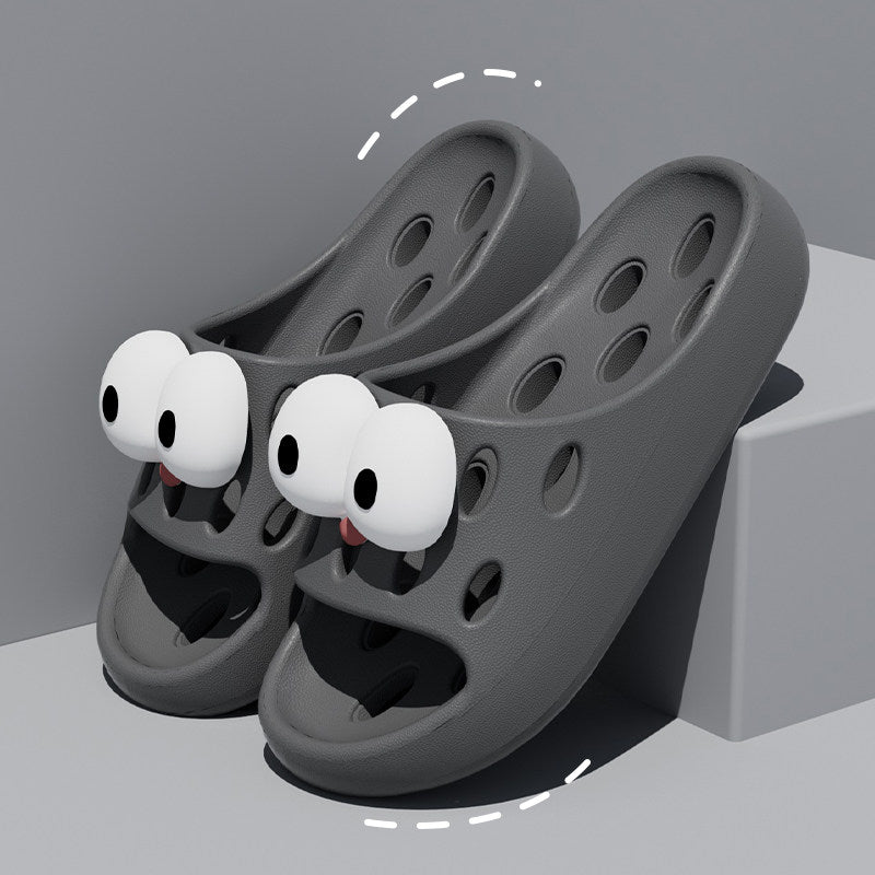 Cute Cartoon Decor EVA Shower Slides, Hollow Drainage Non‑Slip Odor‑Resistant Silent Bathroom Slippers for Women