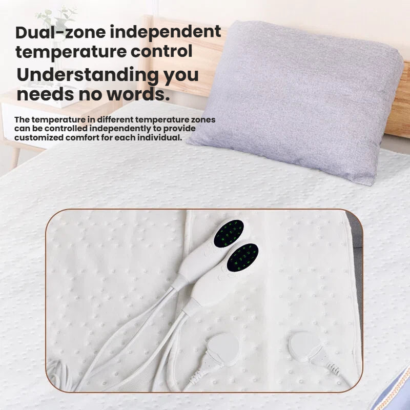 Electric Blanket Dual Control Pure White Ultrasonic with Temperature Controller for Winter Bedroom