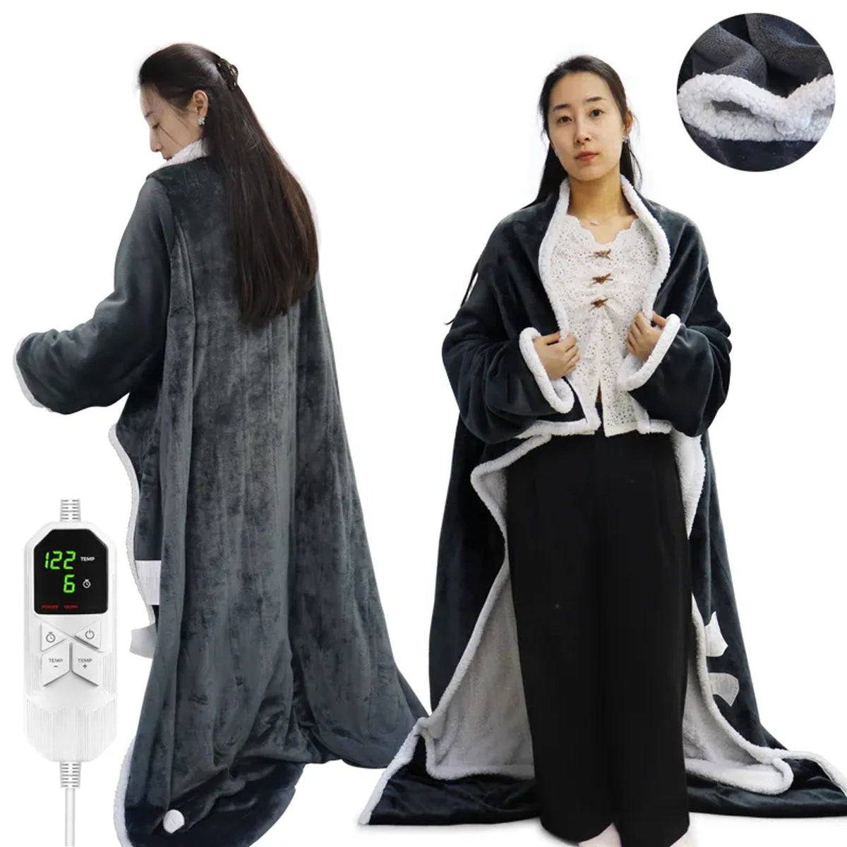Mulan Wearable Electric Heated Throw Blanket with Temperature Controller for Winter Bedroom
