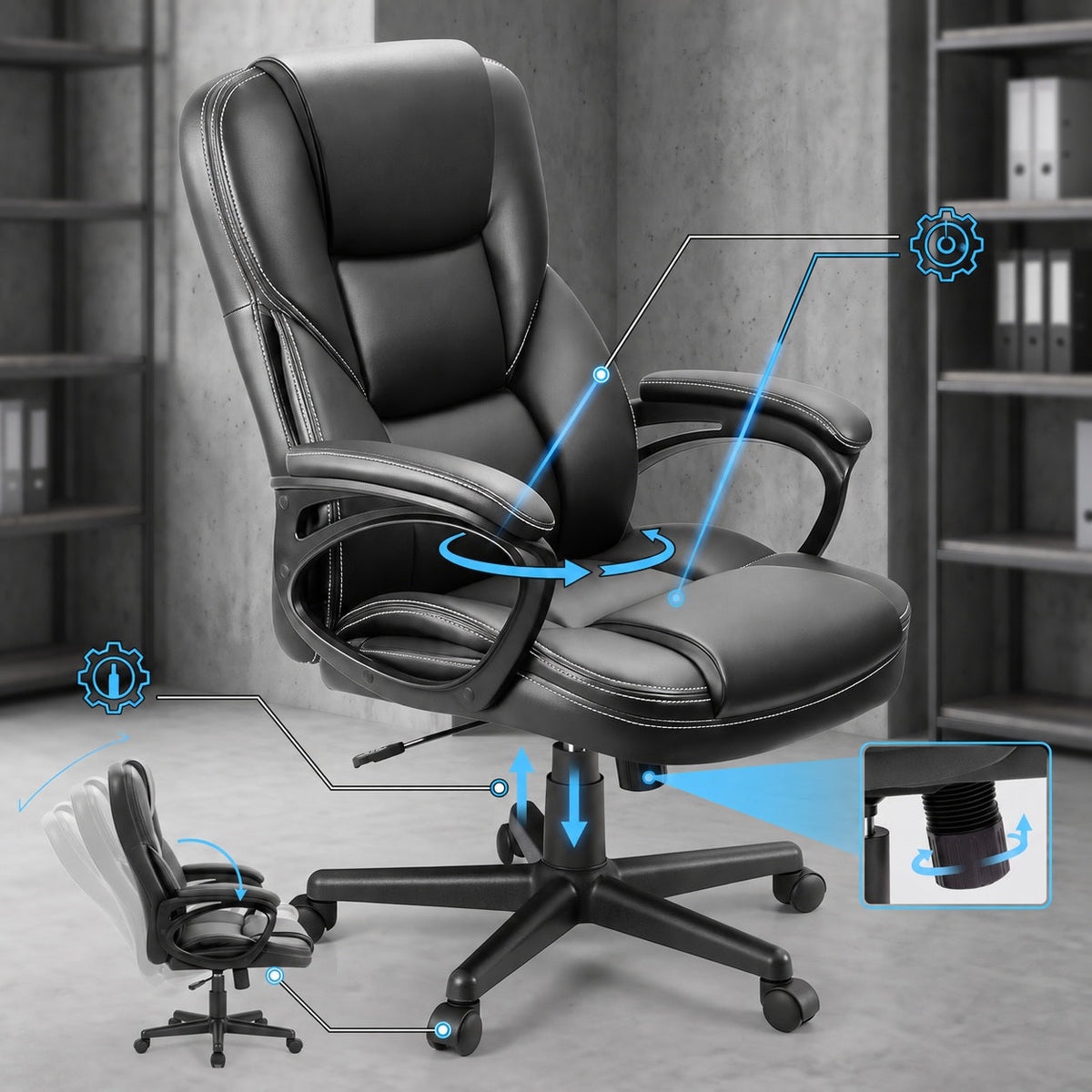 JY 101 Reclining PU Leather Ergonomic Office Chair for Home Office Study Desk and Long Sitting Sessions