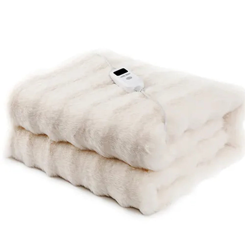 Mulan Faux Rabbit Fur Electric Heated Throw Blanket with Temperature Controller for Winter Bedroom