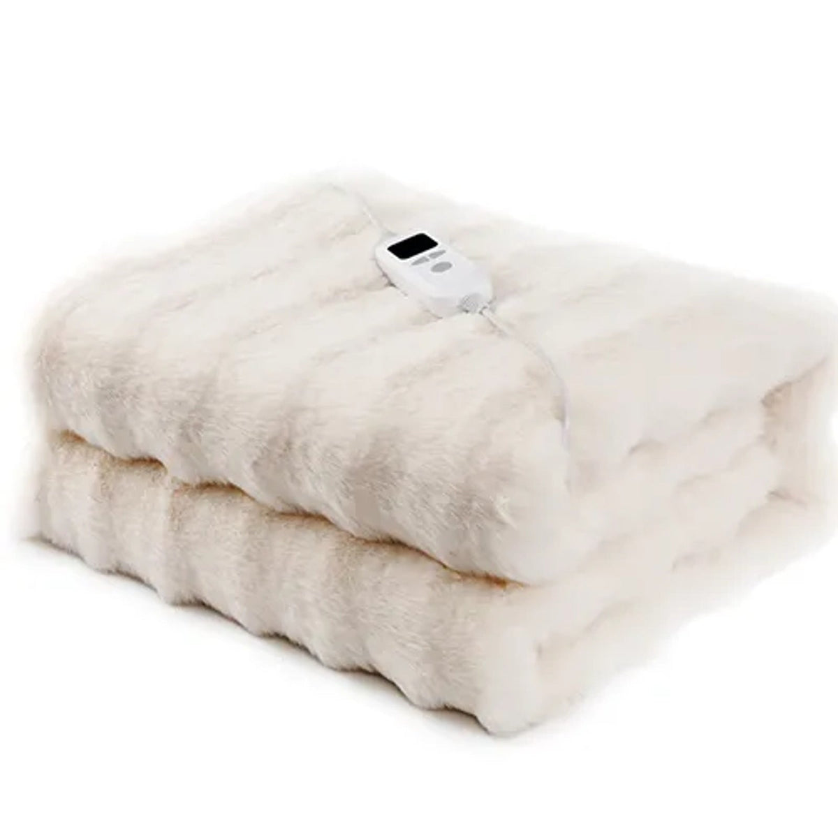 Mulan Faux Rabbit Fur Electric Heated Throw Blanket with Temperature Controller for Winter Bedroom