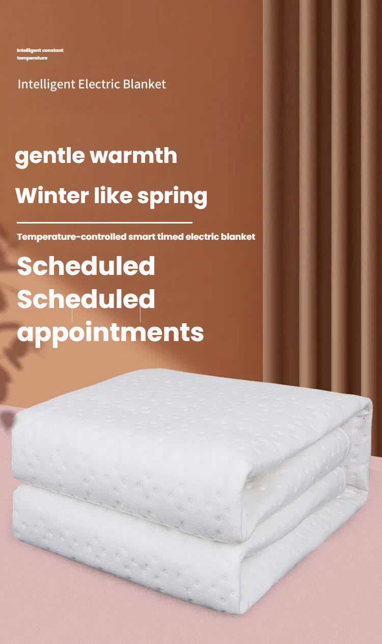 Electric Blanket Dual Control Pure White Ultrasonic with Temperature Controller for Winter Bedroom