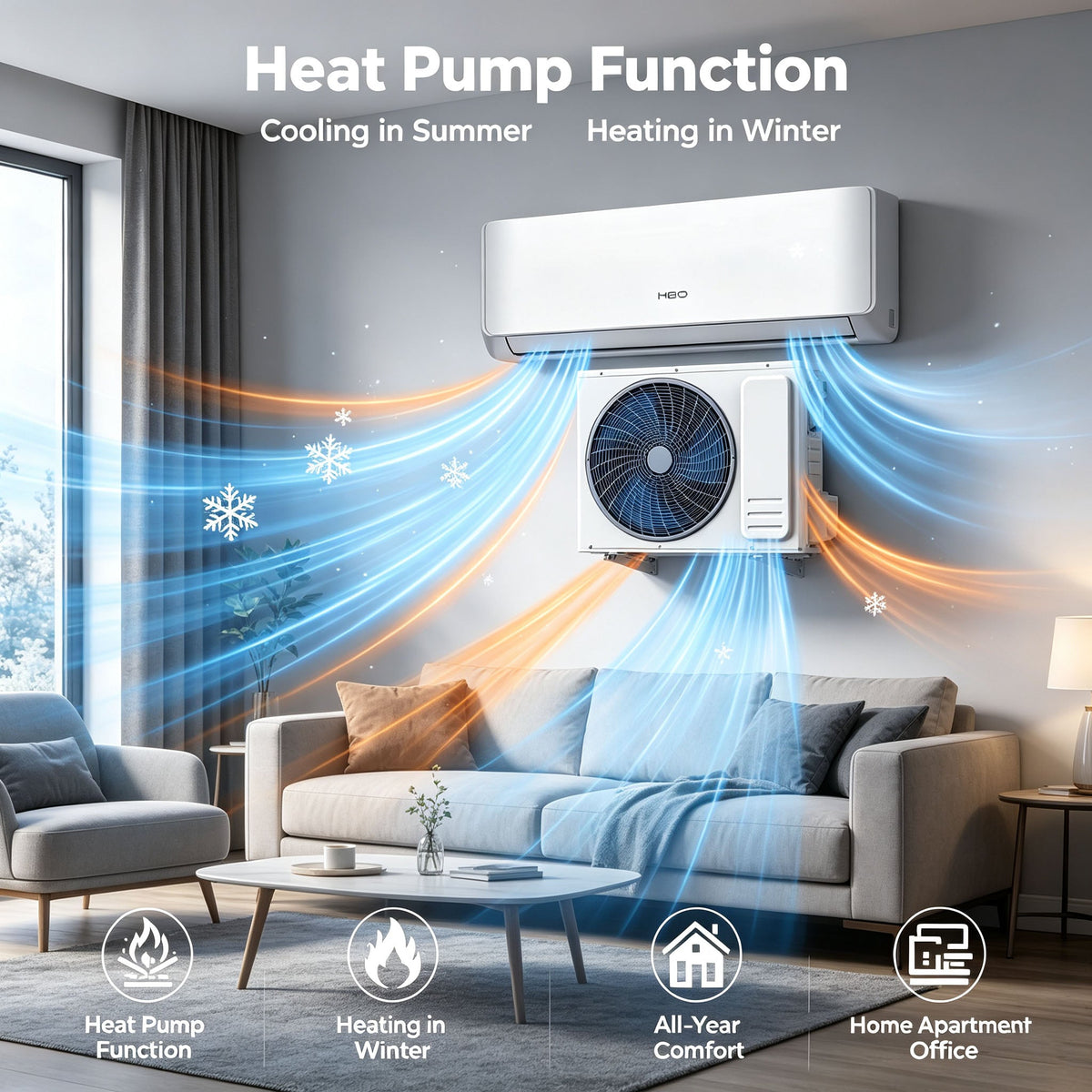 AC R32 Inverter Split Air Conditioner Ductless Mini Split for Bedroom and Living Room Home Cooling