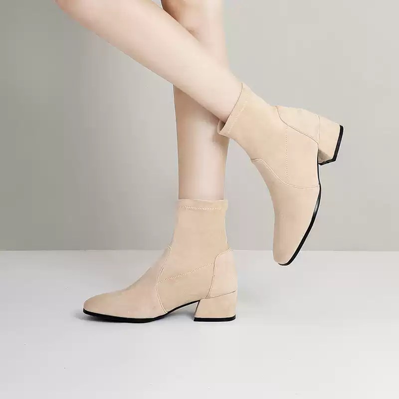 Women's Square Toe Block Heel Mid Heel Plus Size French-Inspired Martin Combat Boots for Fall Outfits Streetwear Winter Office and Weekend Everyday Wear