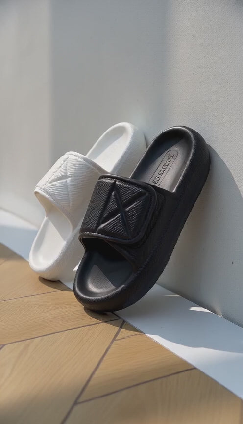 Geometric Adjustable-Strap EVA Platform Slides, Monochrome Open-Toe Slippers, EU Sizes 35-45