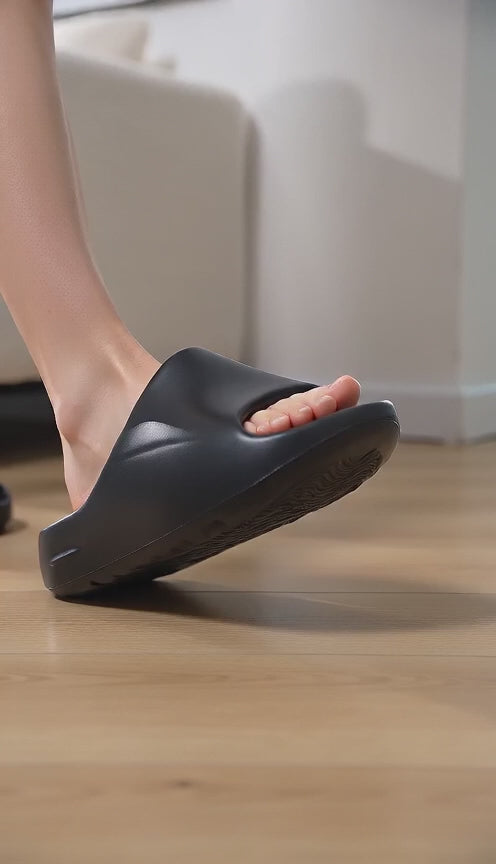 Sandal Platform Cloud Sculpted Wanita, Sandal Kasual Monokrom Ujung Terbuka