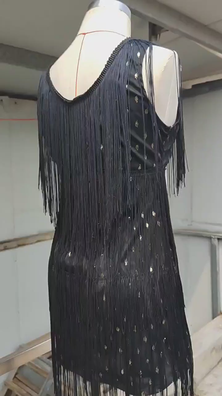 Sequin Tassel V‑Neck Mini Dress | Sparkly Fringe Sleeveless Party Club Dress for Women Plus Size Available