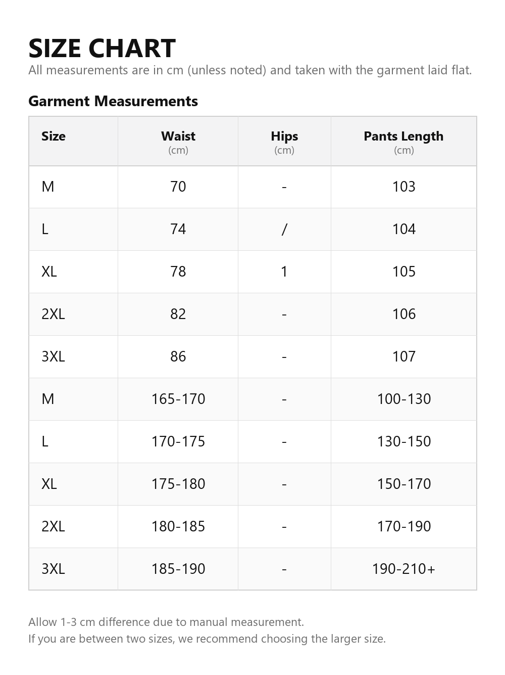 Size chart
