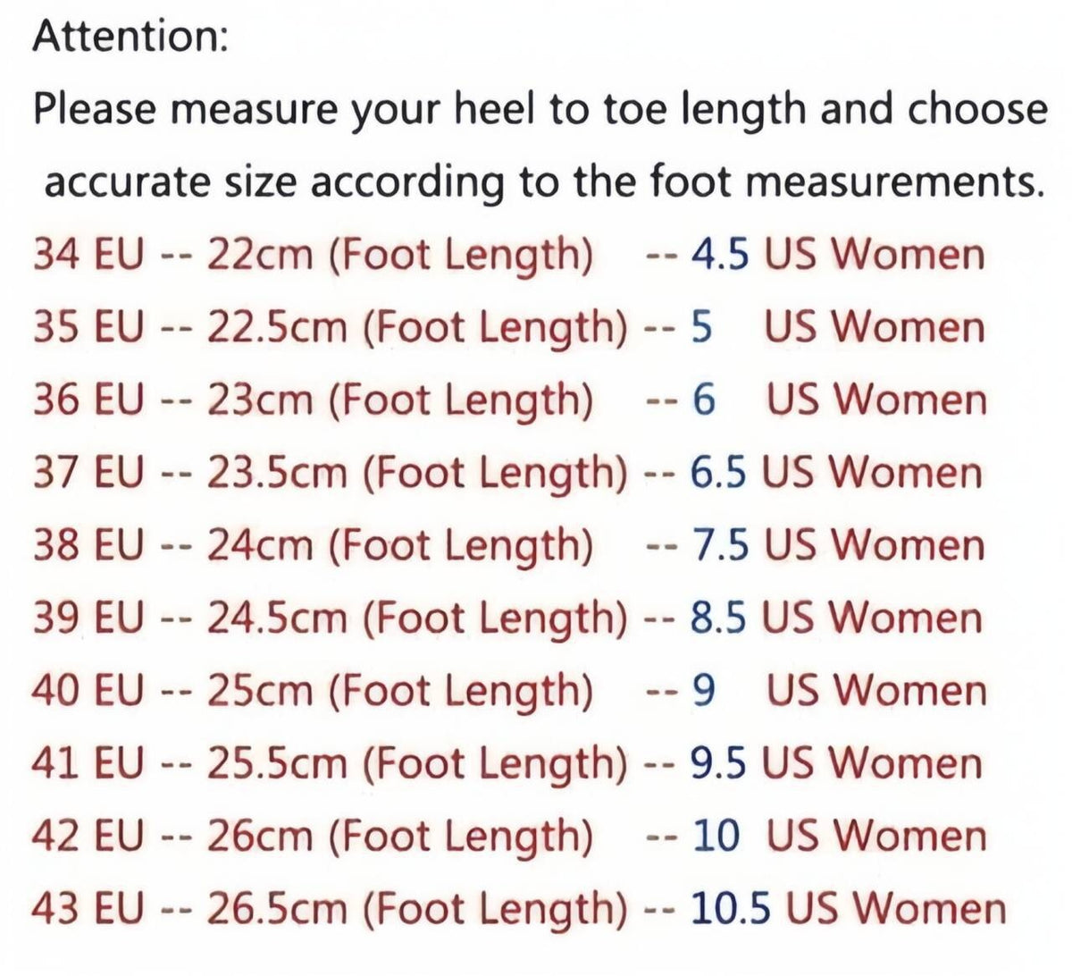 Size chart