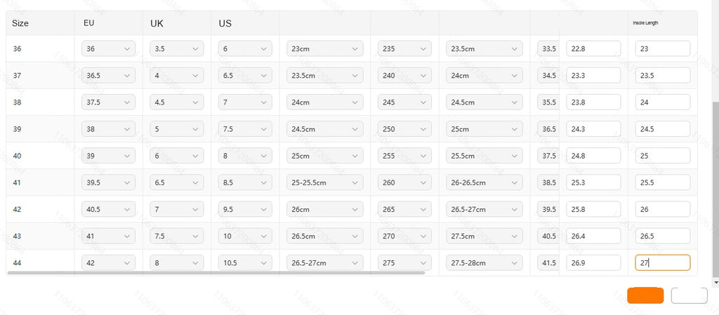 Size chart