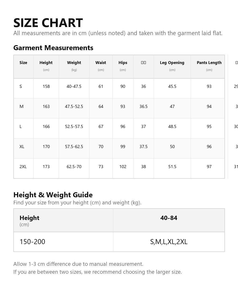 Size chart